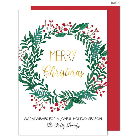 Foil Wreath Flat Holiday Cards